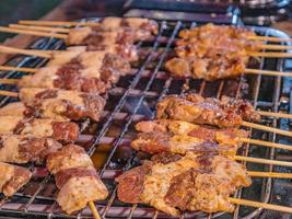 Close up Thai style Grill Beef skewer street Food in Thailand photo