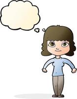 cartoon woman shrugging shoulders with thought bubble vector