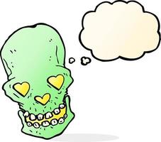 cartoon skull with love heart eyes with thought bubble vector