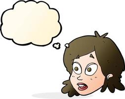 cartoon female face with surprised expression with thought bubble vector