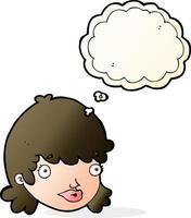 cartoon female face with surprised expression with thought bubble vector