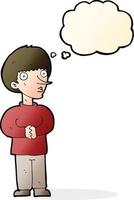 cartoon nervous man with thought bubble vector