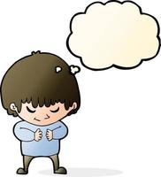 cartoon shy boy with thought bubble vector