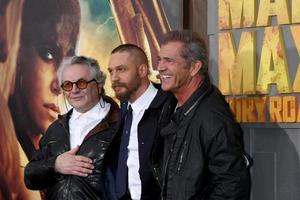 LOS ANGELES, MAY 7 - George Miller, Tom Hardy, Mel Gibson at the Mad Max - Fury Road Los Angeles Premiere at the TCL Chinese Theater IMAX on May 7, 2015 in Los Angeles, CA photo