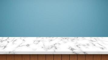 Empty Marble Table with Blue Background. photo