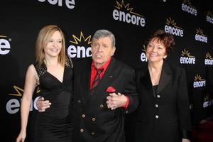 LOS ANGELES, DEC 7 - Daughter Danielle Sarah Lewis, Jerry Lewis, wife SanDee Pitnick arrives at the Premiere Of Encore s Method To The Madness Of Jerry Lewis at Paramount Studios Theater on December 7, 2011 in Los Angeles, CA photo