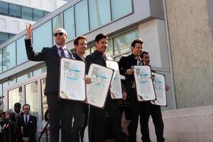 LOS ANGELES, OCT 9 - New Kids On The Block, Jordan Knight, Donnie Wahlberg, Joe McIntyre, Danny Wood, Jonathan Knight at the New Kids On the Block Hollywood Walk of Fame Star Ceremony at Hollywood Boulevard on October 9, 2014 in Los Angeles, CA photo