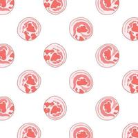 Hand drawn vector illustration of pork belly slices pattern. Raw sliced circle.