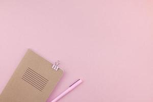 Flat lay of woman workspace desk photo