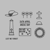 conjunto de iconos del día de anzac vector