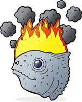 cartoon burning fish head vector