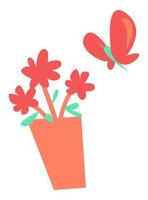 flowers in pots and butterflies. icon. logos. concepts of animals, plants, living things, etc. flat vector illustration