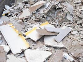 drywall rubble debris from building demolition photo