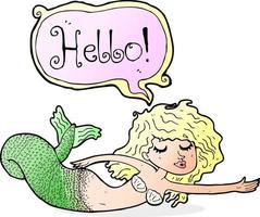 cartoon mermaid saying hello vector