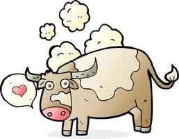 vaca de dibujos animados con corazón de amor vector