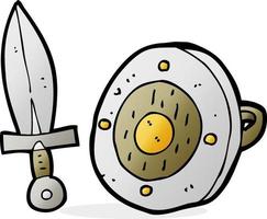 escudo y espada de dibujos animados vector