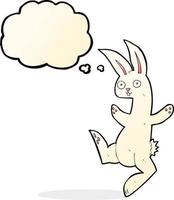 Conejo blanco de divertidos dibujos animados con burbujas de pensamiento vector