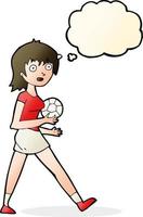 caricatura, fútbol, niña, con, burbuja del pensamiento vector