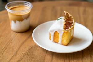 lemon pound cake on white plate photo