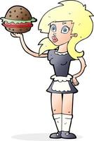 camarera de dibujos animados con hamburguesa vector
