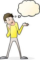 cartoon nervous man with thought bubble vector