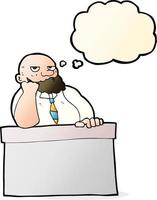 cartoon bored man at desk with thought bubble vector