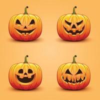 Set of cute and scary Halloween pumpkins. Autumn holiday vector illustration