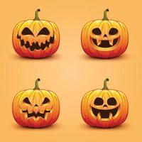 Set of cute and scary Halloween pumpkins. Autumn holiday vector illustration