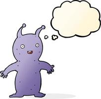 cartoon happy little alien with thought bubble vector