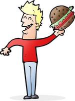 cartoon man with burger vector