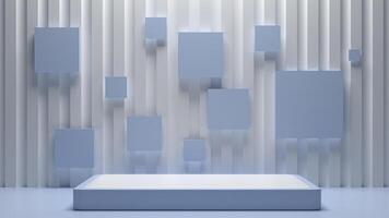 A white box with blue squares on the wall photo