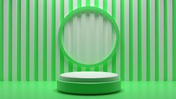 Green and white striped wall with a round mirror photo