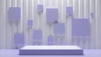 A white box with purple squares on the wall photo