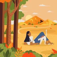 Woman Playing With Her Pet Cat at Outdoor Concept vector