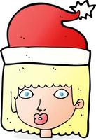 cartoon woman wearing santa hat vector