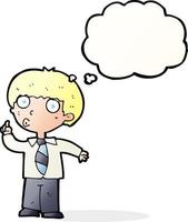 cartoon school boy with question with thought bubble vector