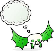 cartoon spooky skull bat with thought bubble vector