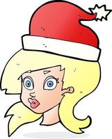 cartoon woman wearing christmas hat vector