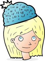 cartoon woman wearing winter hat vector