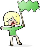 cartoon woman waving green flag vector