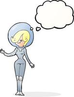 cartoon space woman with thought bubble vector