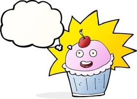 cupcake de dibujos animados con burbujas de pensamiento vector