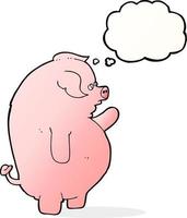 cartoon fat pig with thought bubble vector