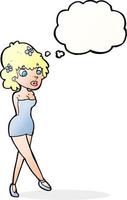 cartoon woman posing in dress with thought bubble vector