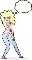 cartoon woman posing with thought bubble vector