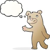 cartoon happy waving bear with thought bubble vector