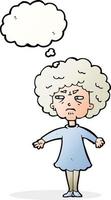 anciana amarga de dibujos animados con burbujas de pensamiento vector