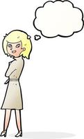 cartoon woman in trench coat with thought bubble vector