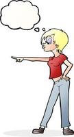 cartoon hip woman pointing with thought bubble vector