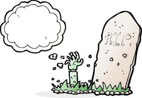 cartoon zombie rising from grave with thought bubble vector